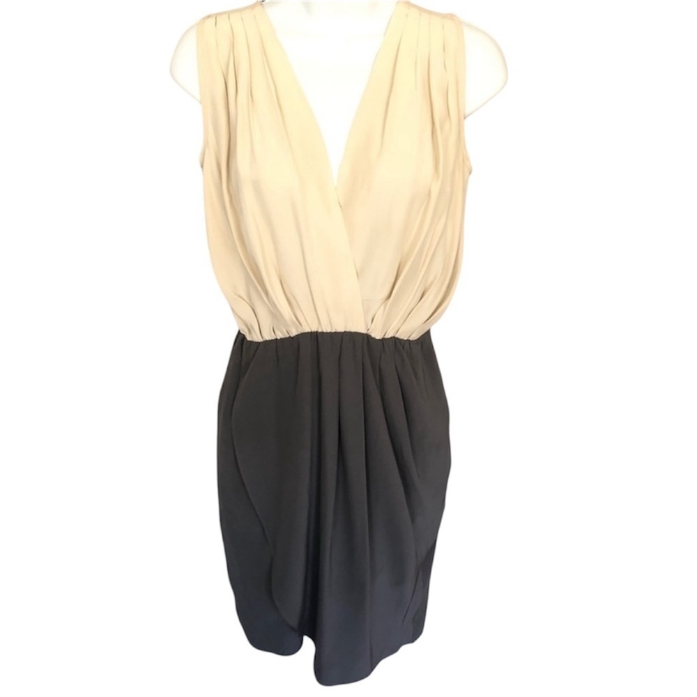 Amanda Uprichard Cream and gray draped 100% silk sleeveless mini dress dress